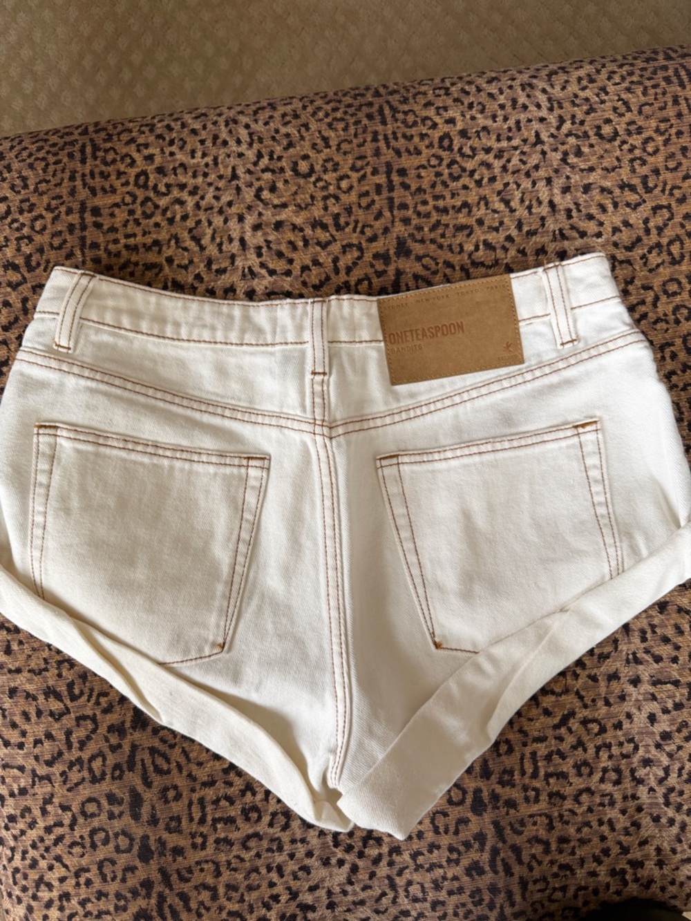 One Teaspoon Cream/White High-Rise Cuffed Denim Shorts